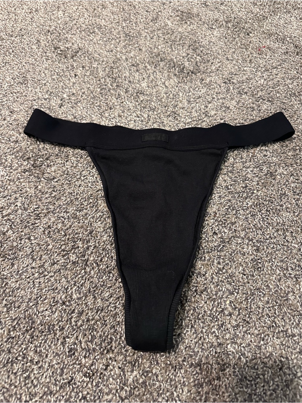 SKIMS Black Cotton Ribbed Thong Panty